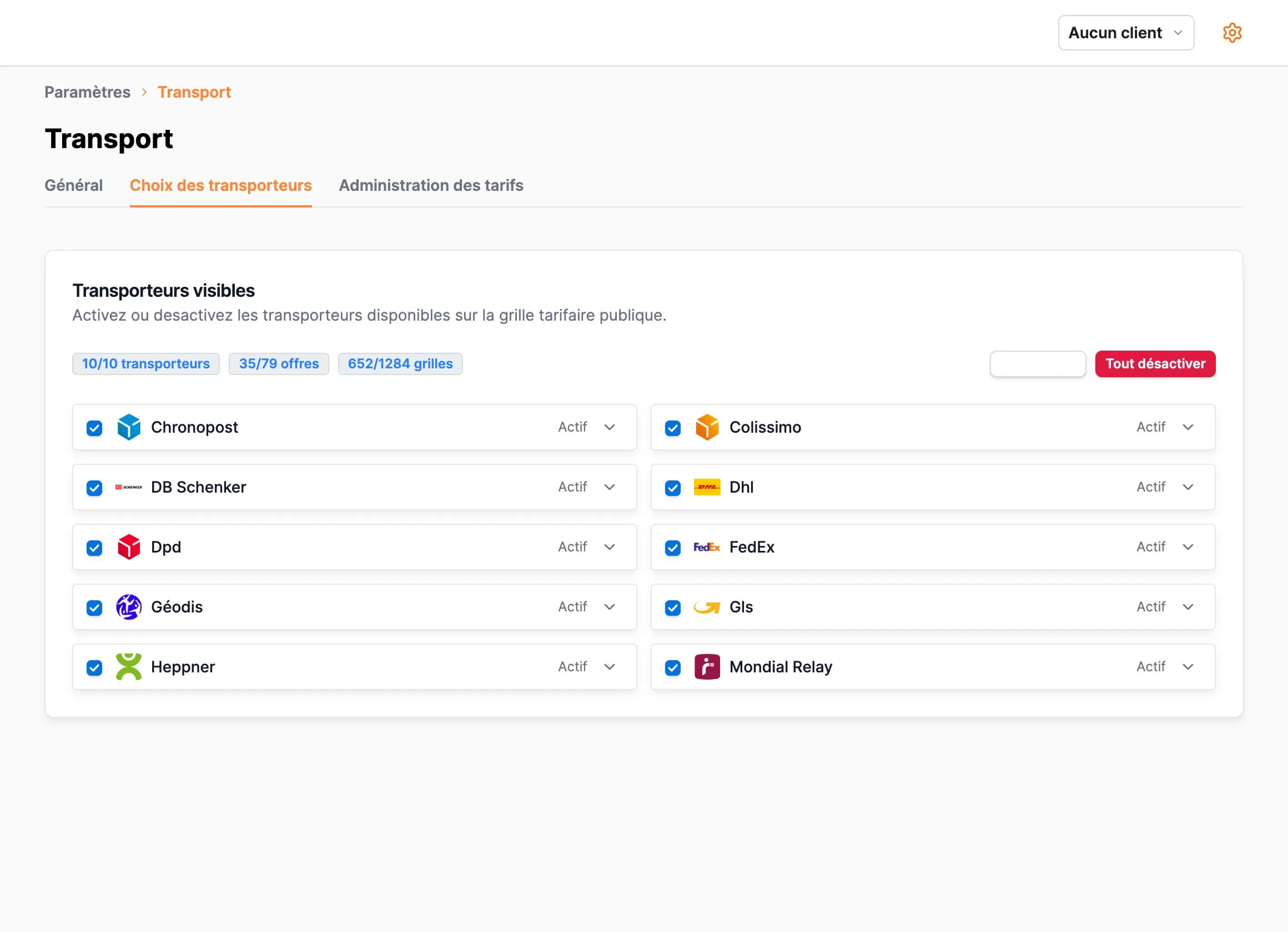 Gérez vos transporteurs et offres
